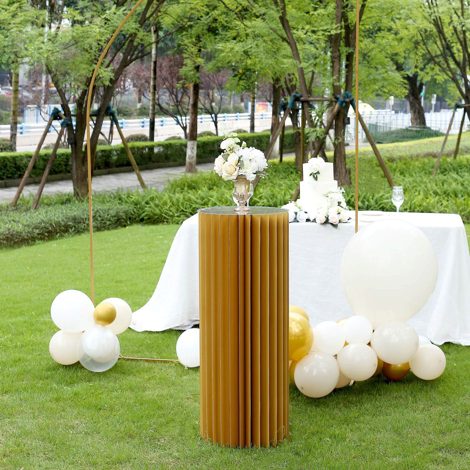 40" Gold Cylinder Display Column Stand, Pillar Pedestal Stand With Top Plate - Bell Racket Store