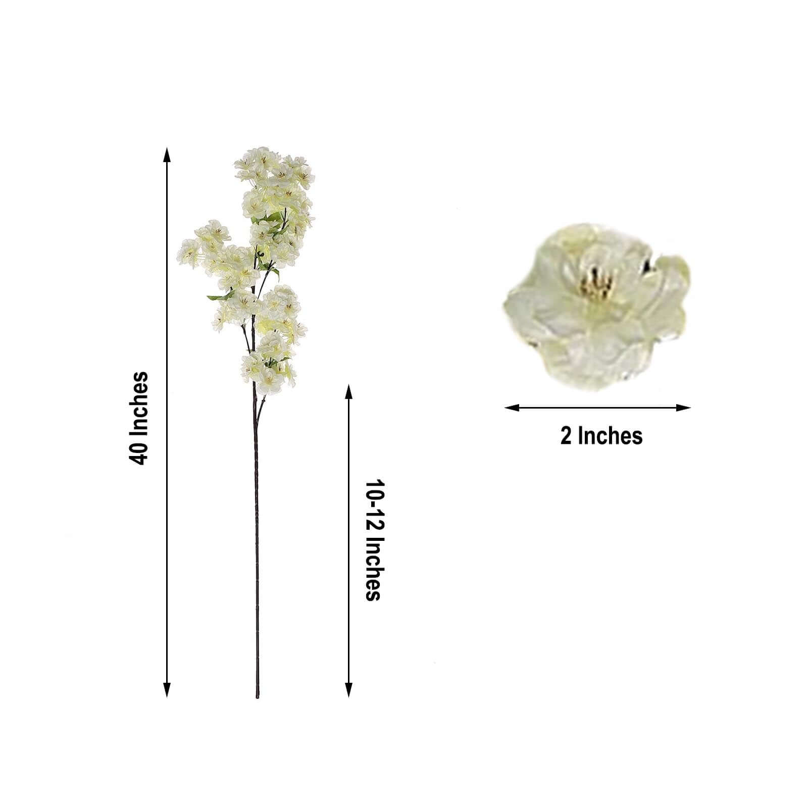 4 Bushes 40" Tall Cream Artificial Silk Cherry Blossom Flowers, Branches