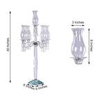 5 Arm Crystal Glass Taper Candle Holder Candelabra, Luxurious Table Centerpiece With Chandelier Chains 40"