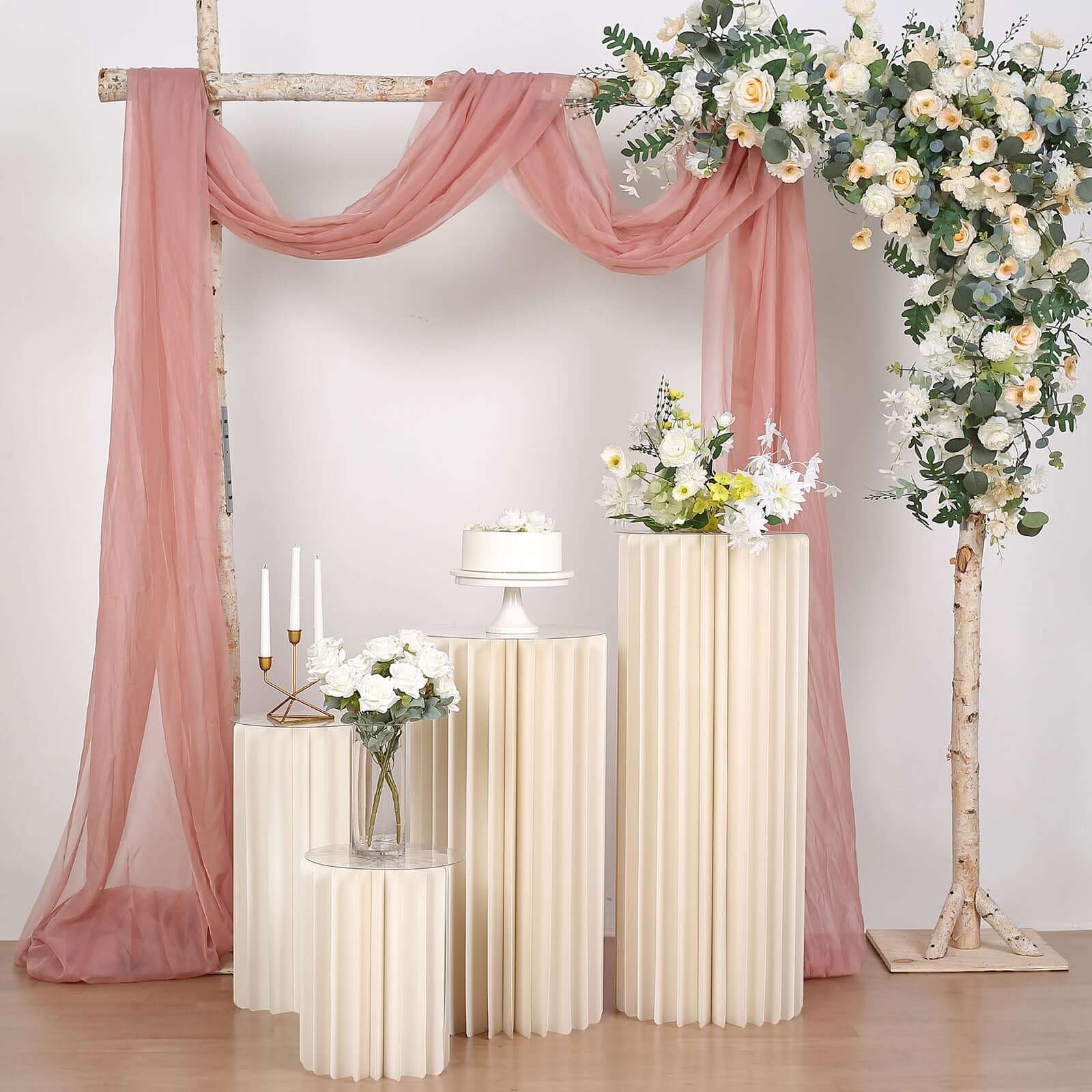 40" Ivory Cylinder Display Column Stand, Pillar Pedestal Stand With Top Plate - Bell Racket Store