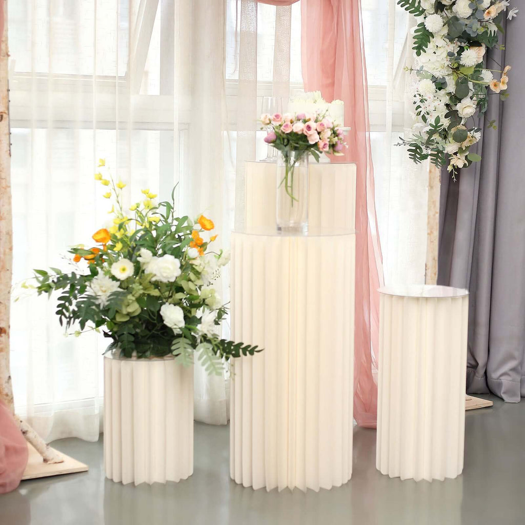 40" Ivory Cylinder Display Column Stand, Pillar Pedestal Stand With Top Plate - Bell Racket Store