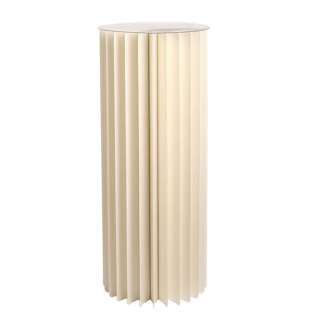 40" Ivory Cylinder Display Column Stand, Pillar Pedestal Stand With Top Plate - Bell Racket Store