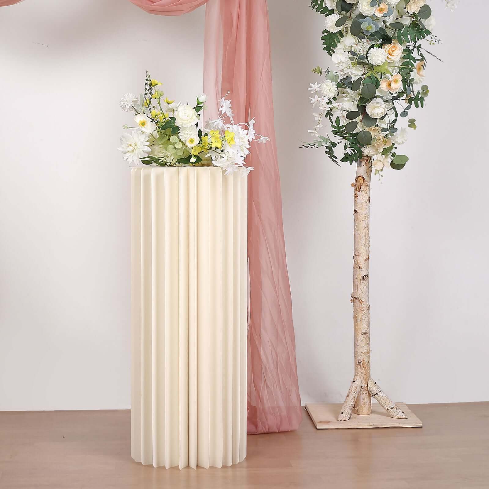 40" Ivory Cylinder Display Column Stand, Pillar Pedestal Stand With Top Plate - Bell Racket Store