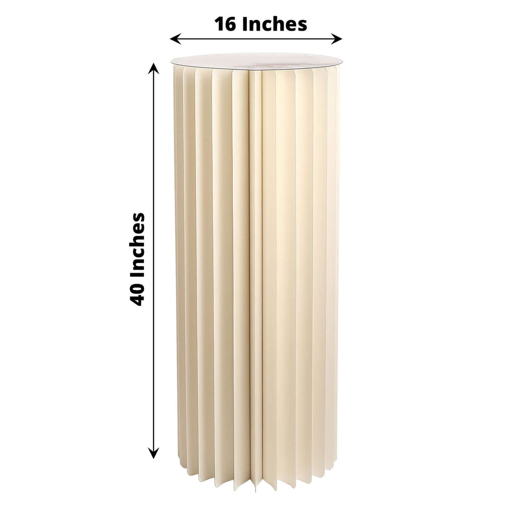 40" Ivory Cylinder Display Column Stand, Pillar Pedestal Stand With Top Plate - Bell Racket Store