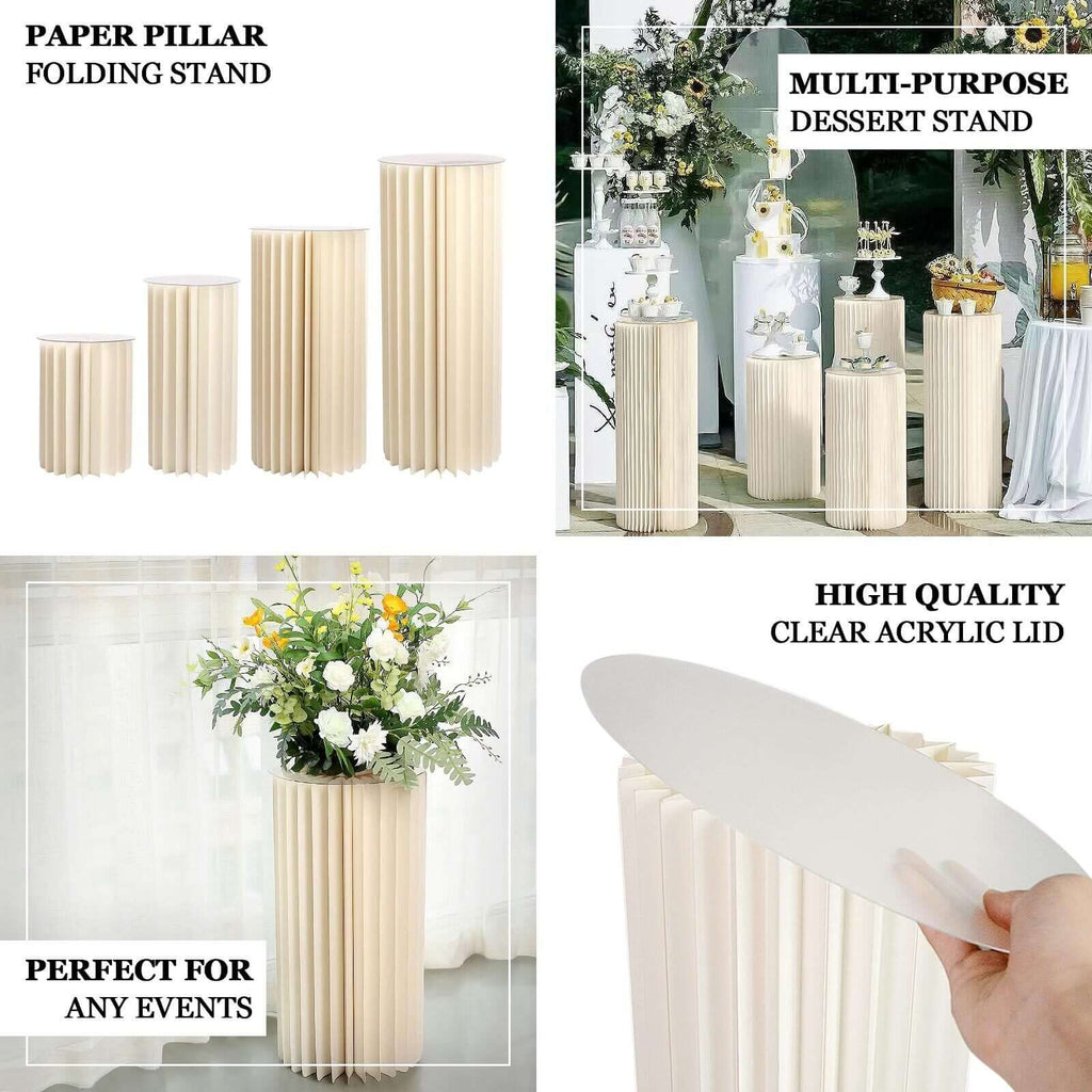 40" Ivory Cylinder Display Column Stand, Pillar Pedestal Stand With Top Plate - Bell Racket Store
