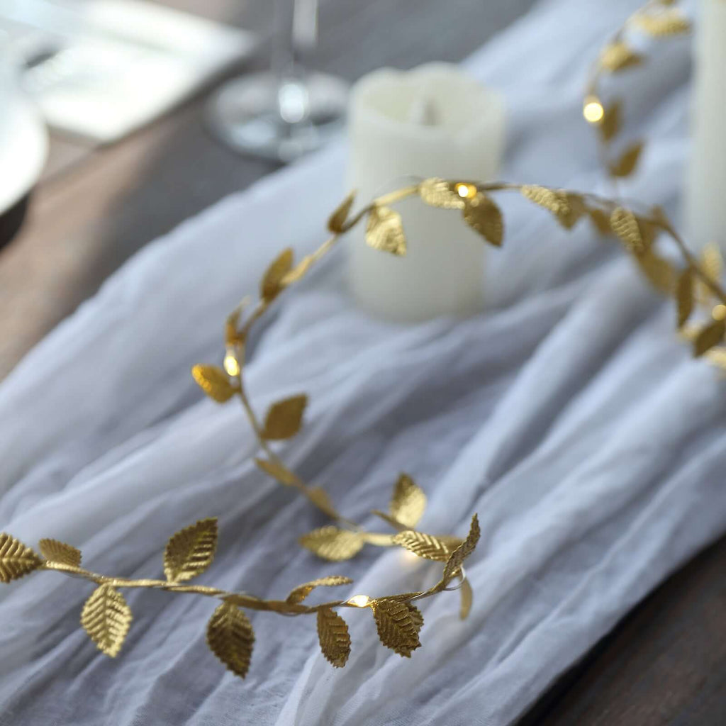 40 LED Garland String Lights Rose Leaf Design Metallic Gold Warm White - Battery Operated Hanging DÃ©cor 15ft - Bell Racket Store