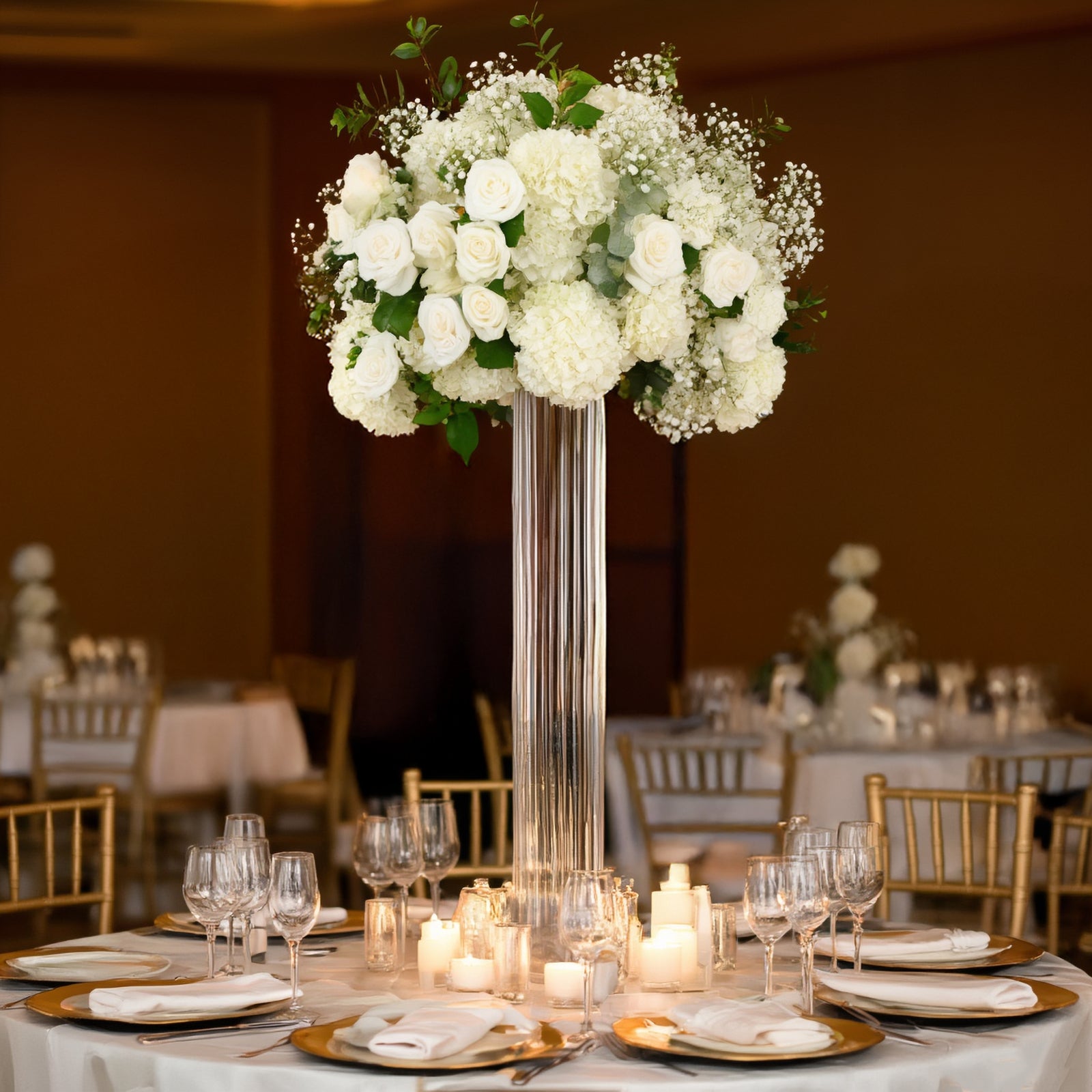 40" Ribbed Cylinder Floor Vases 2 Pack â€“ Oversized Clear Glass Vases for Grand Venue Displays & Lobbies - Bell Racket Store