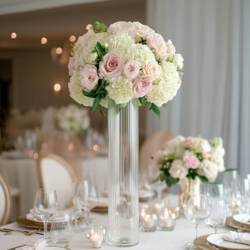 40" Ribbed Cylinder Floor Vases 2 Pack â€“ Oversized Clear Glass Vases for Grand Venue Displays & Lobbies - Bell Racket Store