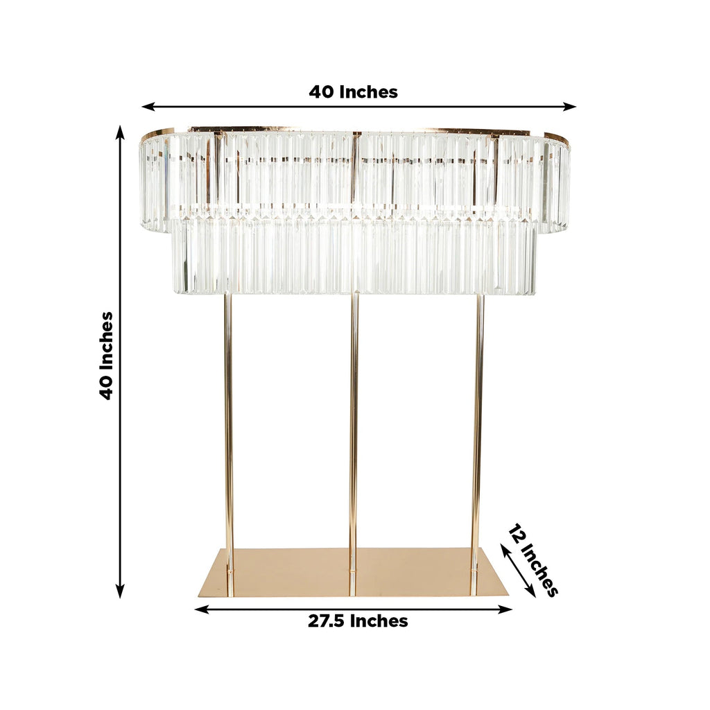 40"x40" Crystal Pendant 2 - Tier Flower Stand â€“ Gold Metal Table Centerpiece Pedestal with Drop Accents - Bell Racket Store