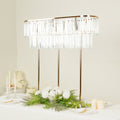 40"x40" Crystal Pendant 2 - Tier Flower Stand â€“ Gold Metal Table Centerpiece Pedestal with Drop Accents - Bell Racket Store