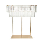 40"x40" Crystal Pendant 2 - Tier Flower Stand â€“ Gold Metal Table Centerpiece Pedestal with Drop Accents - Bell Racket Store