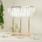 40"x40" Crystal Pendant 2 - Tier Flower Stand â€“ Gold Metal Table Centerpiece Pedestal with Drop Accents - Bell Racket Store