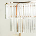 40"x40" Crystal Pendant 2 - Tier Flower Stand â€“ Gold Metal Table Centerpiece Pedestal with Drop Accents - Bell Racket Store