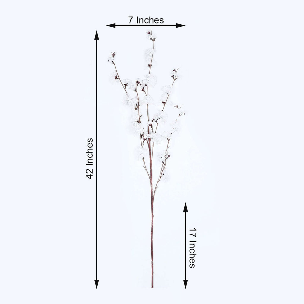 2 Branches 42" Tall White Artificial Silk Carnation Flower Stems