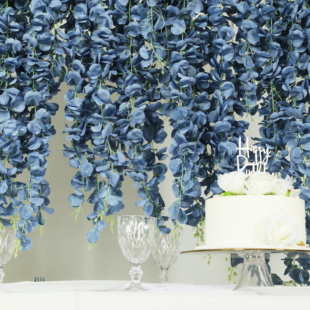 42" Silk Hanging Wisteria Flower Garland Vines in Dusty Blue, Elaborated 5 Full Strands in 1 Bush - Bell Racket Store