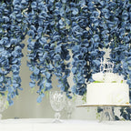 42" Silk Hanging Wisteria Flower Garland Vines in Dusty Blue, Elaborated 5 Full Strands in 1 Bush - Bell Racket Store