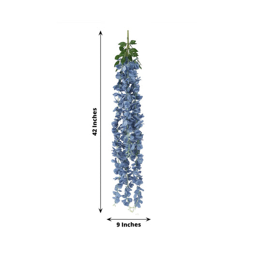 42" Silk Hanging Wisteria Flower Garland Vines in Dusty Blue, Elaborated 5 Full Strands in 1 Bush - Bell Racket Store