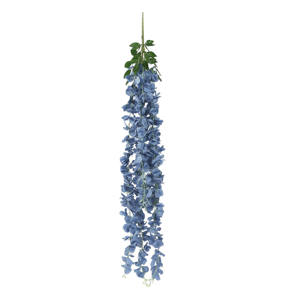 42" Silk Hanging Wisteria Flower Garland Vines in Dusty Blue, Elaborated 5 Full Strands in 1 Bush - Bell Racket Store