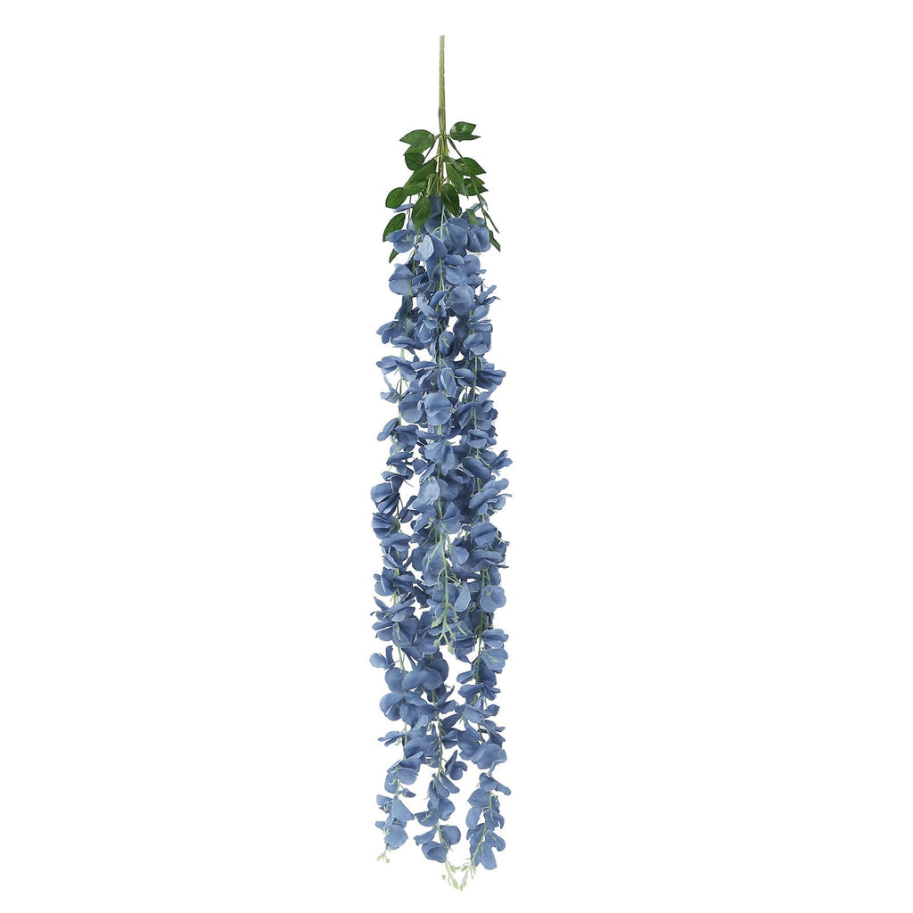 42" Silk Hanging Wisteria Flower Garland Vines in Dusty Blue, Elaborated 5 Full Strands in 1 Bush - Bell Racket Store