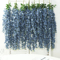 42" Silk Hanging Wisteria Flower Garland Vines in Dusty Blue, Elaborated 5 Full Strands in 1 Bush - Bell Racket Store