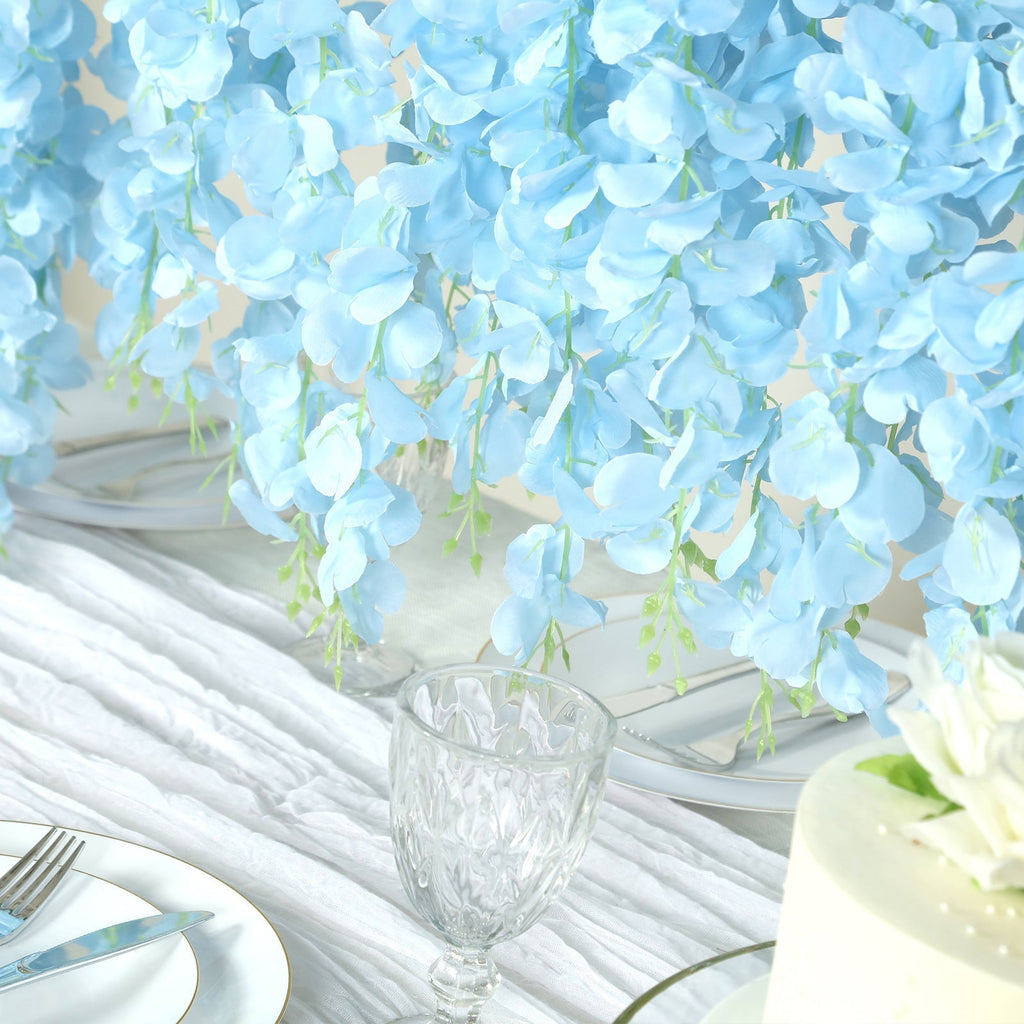 42" Silk Hanging Wisteria Flower Garland Vines in Light Blue, Elaborated 5 Full Strands in 1 Bush - Bell Racket Store