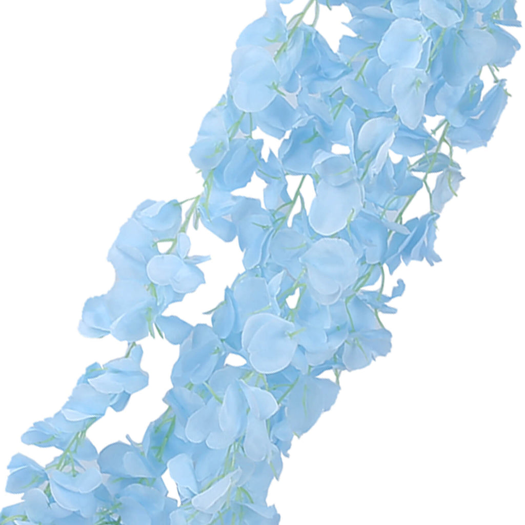 42" Silk Hanging Wisteria Flower Garland Vines in Light Blue, Elaborated 5 Full Strands in 1 Bush - Bell Racket Store