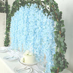 42" Silk Hanging Wisteria Flower Garland Vines in Light Blue, Elaborated 5 Full Strands in 1 Bush - Bell Racket Store