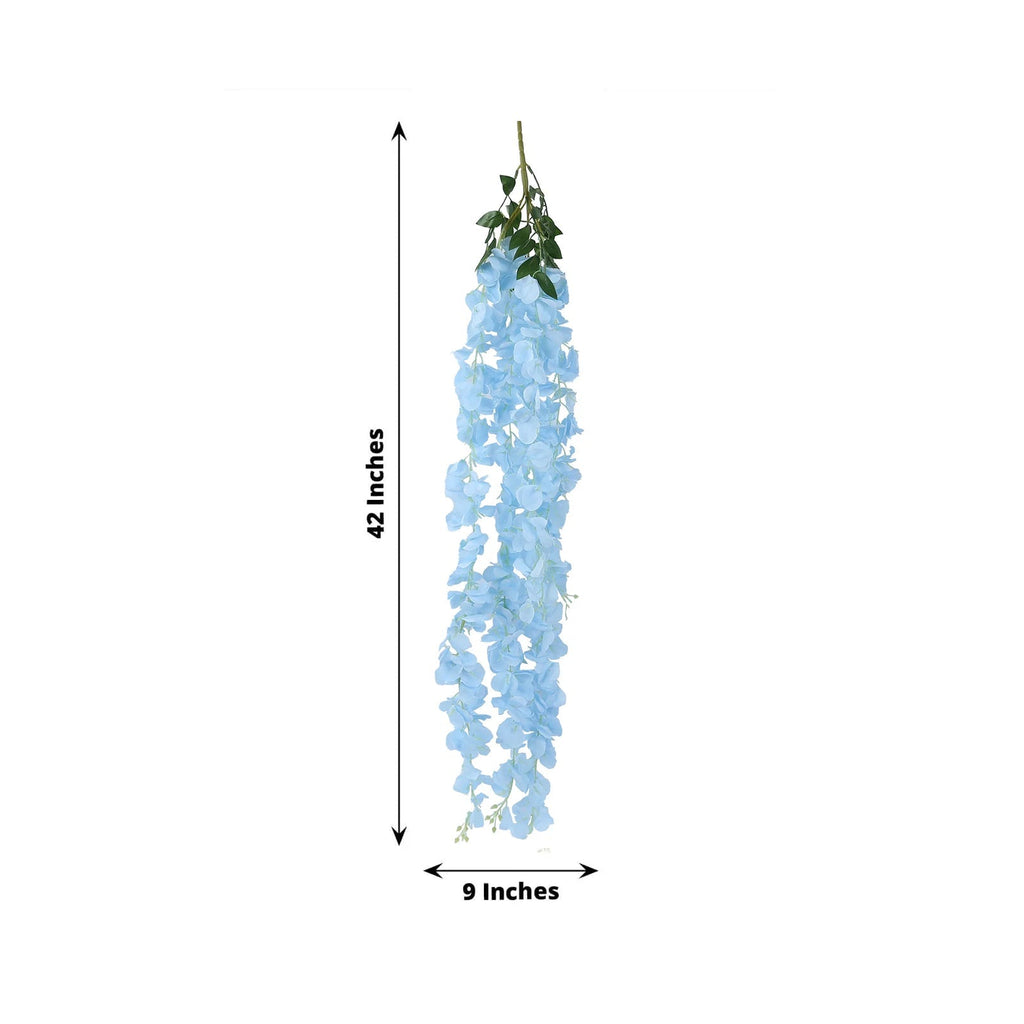 42" Silk Hanging Wisteria Flower Garland Vines in Light Blue, Elaborated 5 Full Strands in 1 Bush - Bell Racket Store