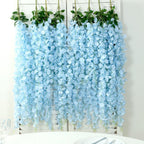 42" Silk Hanging Wisteria Flower Garland Vines in Light Blue, Elaborated 5 Full Strands in 1 Bush - Bell Racket Store
