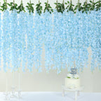 42" Silk Hanging Wisteria Flower Garland Vines in Light Blue, Elaborated 5 Full Strands in 1 Bush - Bell Racket Store