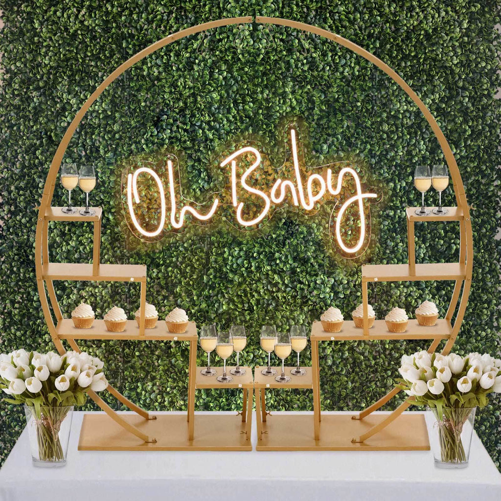 4.5ft Gold Metal 4 - Tier Half Moon Cupcake Dessert Display Stand, Hanging Plant Rack With Shelves - Bell Racket Store