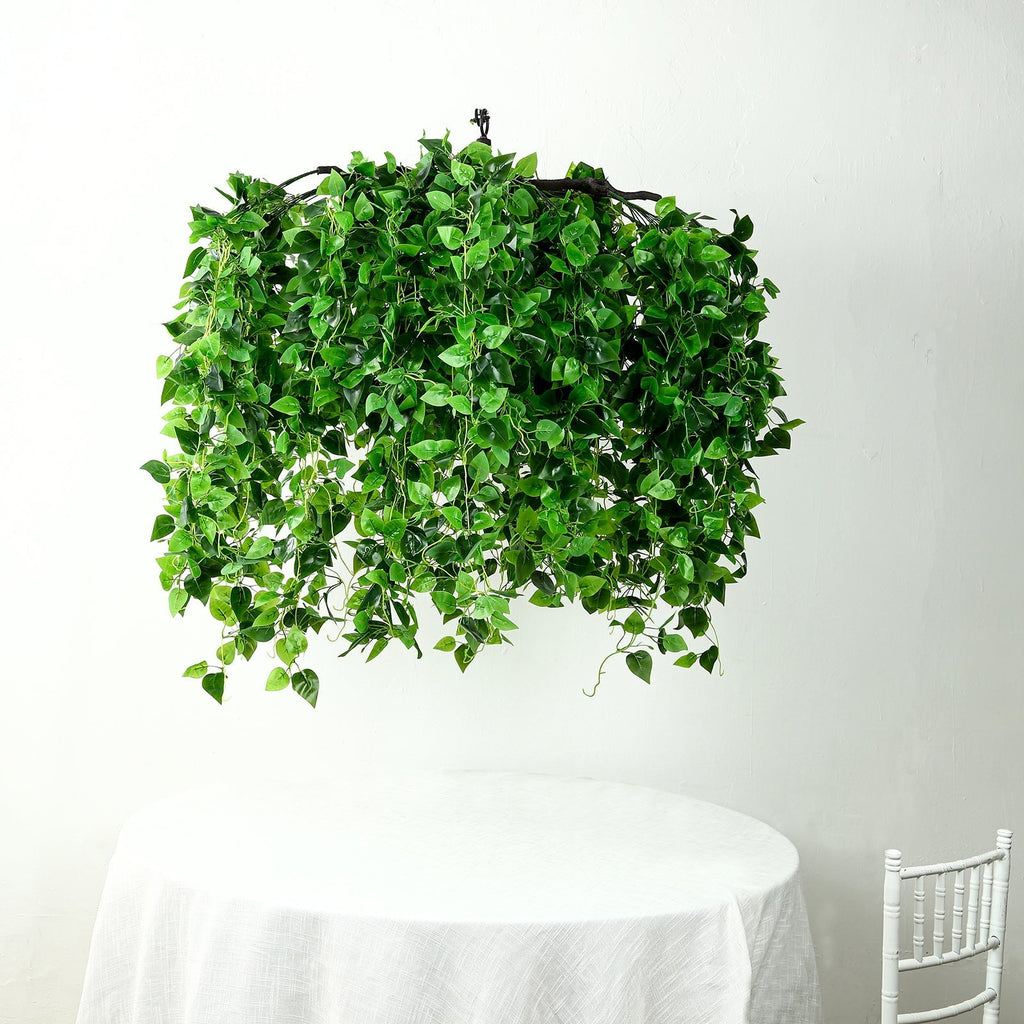 46" Green Artificial Eucalyptus Leaf Vines Ceiling Canopy, Round Draping Ivy Leaves Hanging Flower Chandelier With Interchangeable Branches - Bell Racket Store