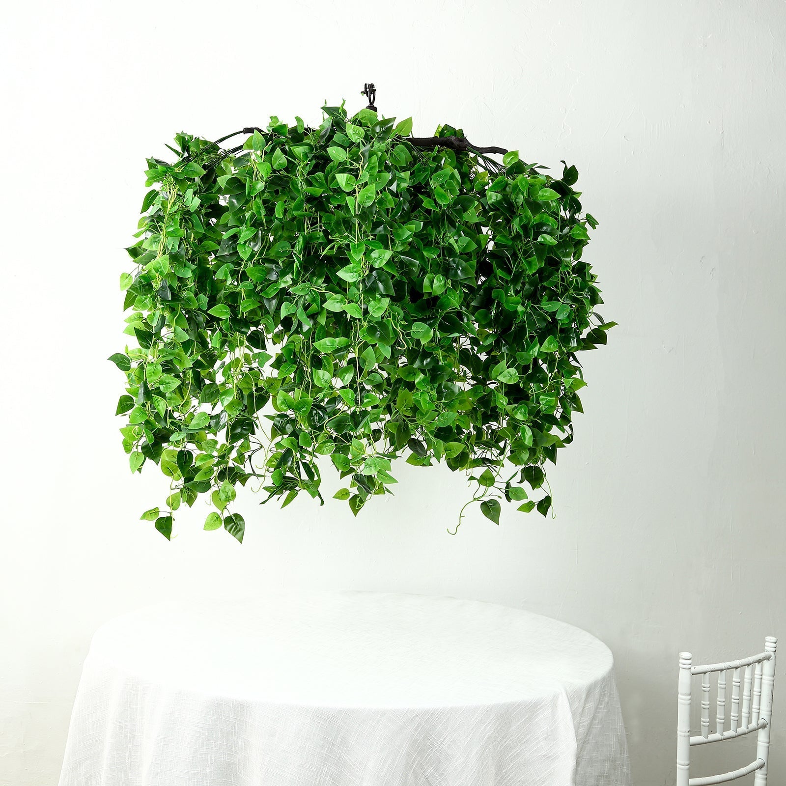 46" Green Artificial Eucalyptus Leaf Vines Ceiling Canopy, Round Draping Ivy Leaves Hanging Flower Chandelier With Interchangeable Branches - Bell Racket Store