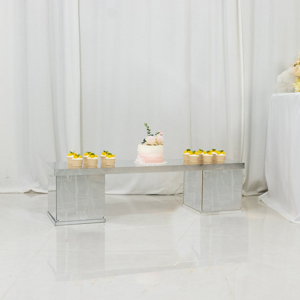 46"x12" Silver Acrylic Table Top Bridge for Rectangular Pillar Pedestal Stands, 4mm Thick Mirror Finish Plexiglass Connector Plate with Protective Film - Bell Racket Store