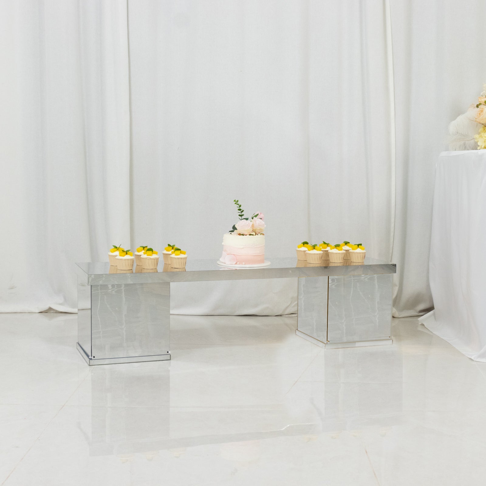 46"x12" Silver Acrylic Table Top Bridge for Rectangular Pillar Pedestal Stands, 4mm Thick Mirror Finish Plexiglass Connector Plate with Protective Film - Bell Racket Store