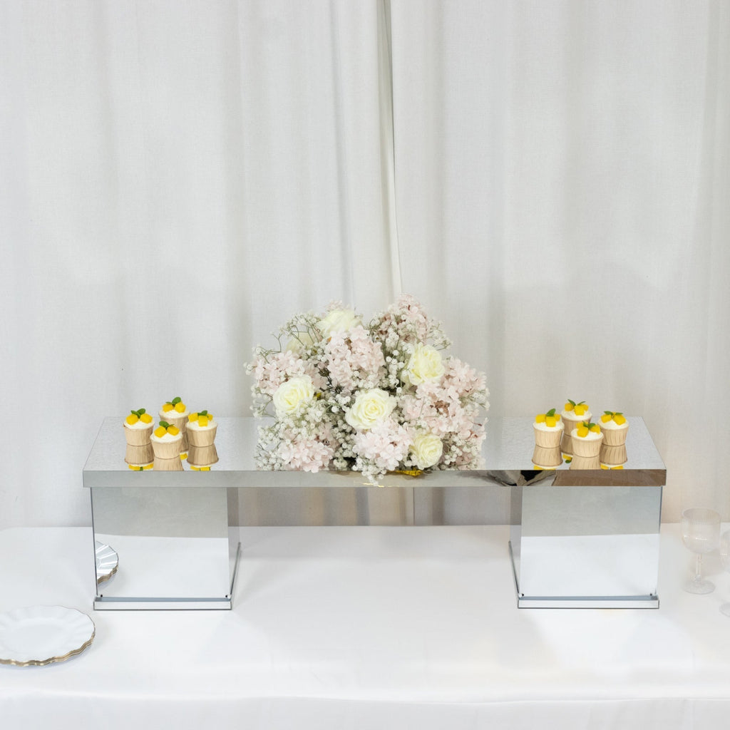 46"x12" Silver Acrylic Table Top Bridge for Rectangular Pillar Pedestal Stands, 4mm Thick Mirror Finish Plexiglass Connector Plate with Protective Film - Bell Racket Store