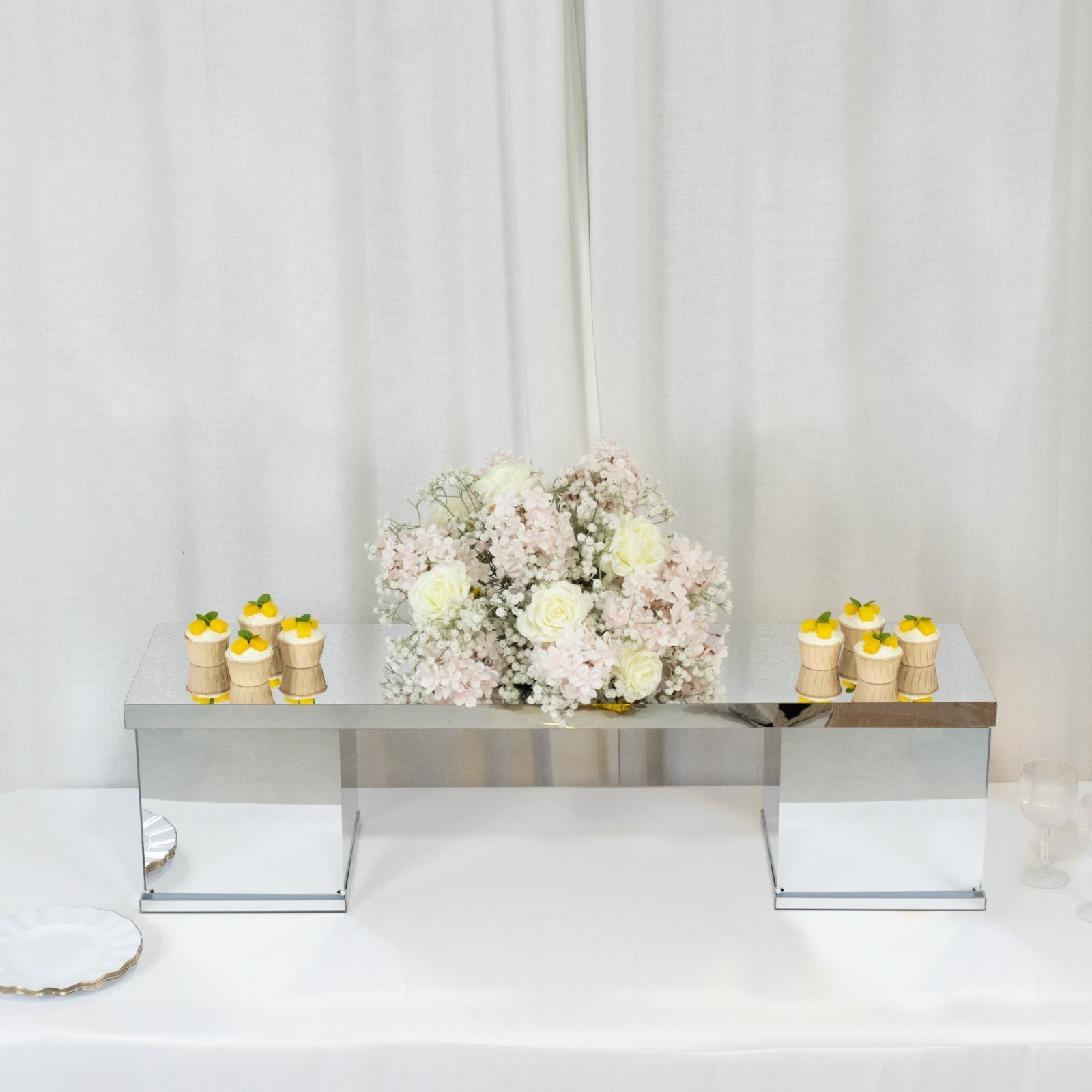 46"x12" Silver Acrylic Table Top Bridge for Rectangular Pillar Pedestal Stands, 4mm Thick Mirror Finish Plexiglass Connector Plate with Protective Film - Bell Racket Store