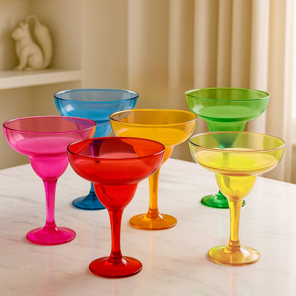 48 - Pack 12oz Plastic Margarita Glasses - Assorted Colors, Reusable Cocktail Cups for Parties, Fiesta & Frozen Drinks - Bell Racket Store
