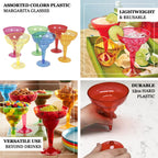 48 - Pack 12oz Plastic Margarita Glasses - Assorted Colors, Reusable Cocktail Cups for Parties, Fiesta & Frozen Drinks - Bell Racket Store