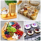48 - Pack Cupcake Liners Metallic Gold - Sturdy & Oil Proof Dessert Baking Muffin Cake Ramekin Cups 3oz - Bell Racket Store