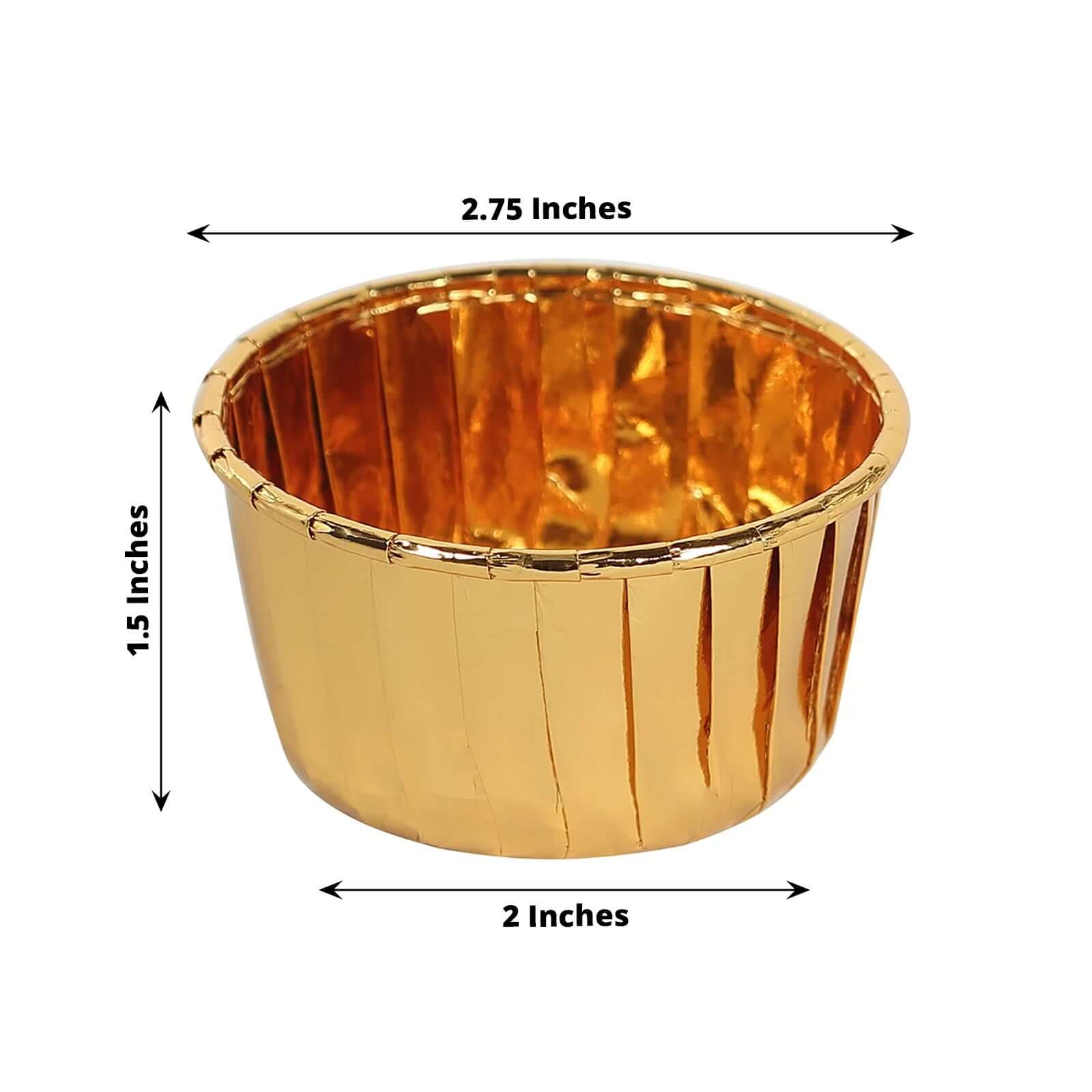 48 - Pack Cupcake Liners Metallic Gold - Sturdy & Oil Proof Dessert Baking Muffin Cake Ramekin Cups 3oz - Bell Racket Store