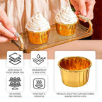 48 - Pack Cupcake Liners Metallic Gold - Sturdy & Oil Proof Dessert Baking Muffin Cake Ramekin Cups 3oz - Bell Racket Store