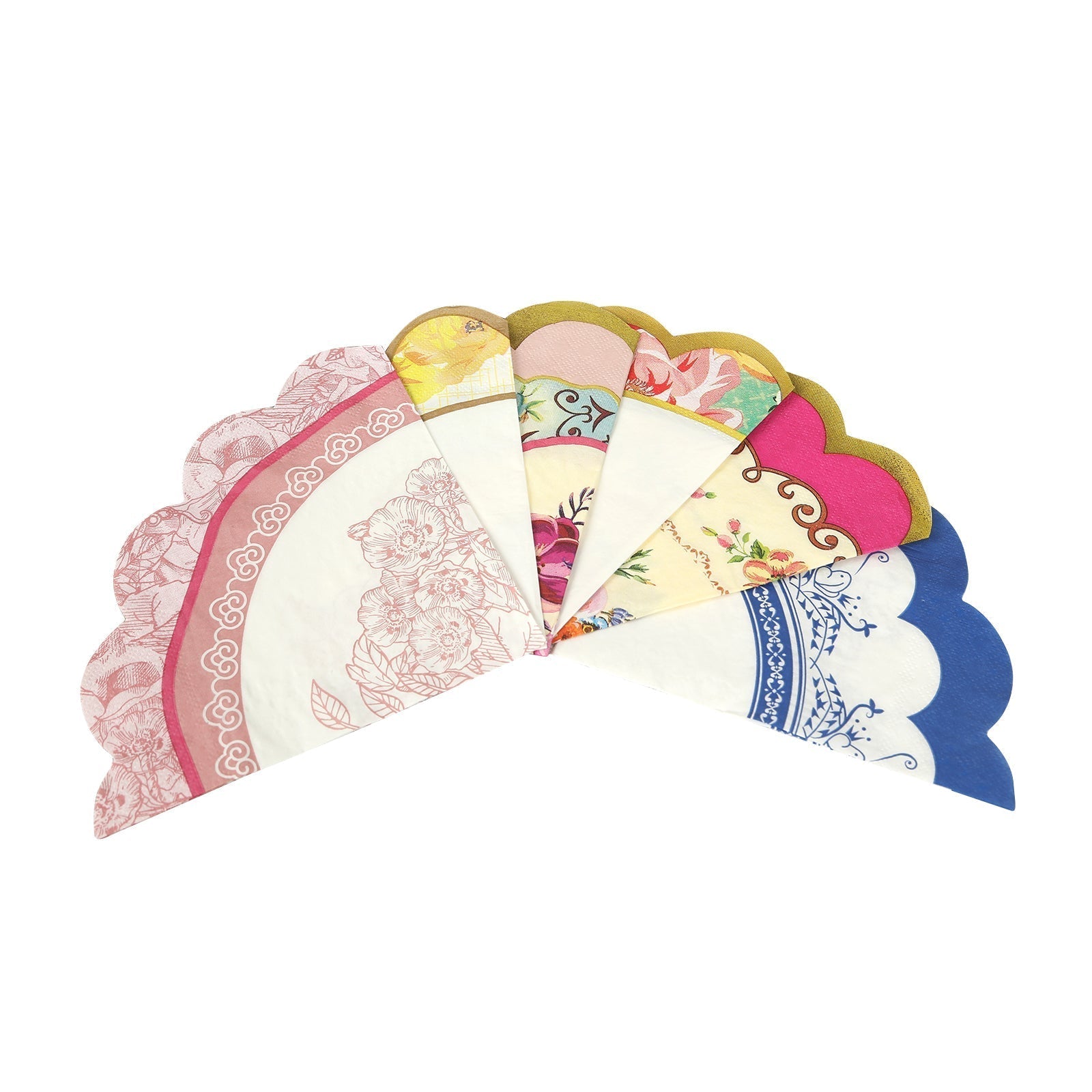 48 - Pack Round Paper Cocktail Napkins with Vintage Floral Mixed Design and Scalloped Edges - Soft 2 Ply Disposable Napkins 6.25"x6.25" - Bell Racket Store