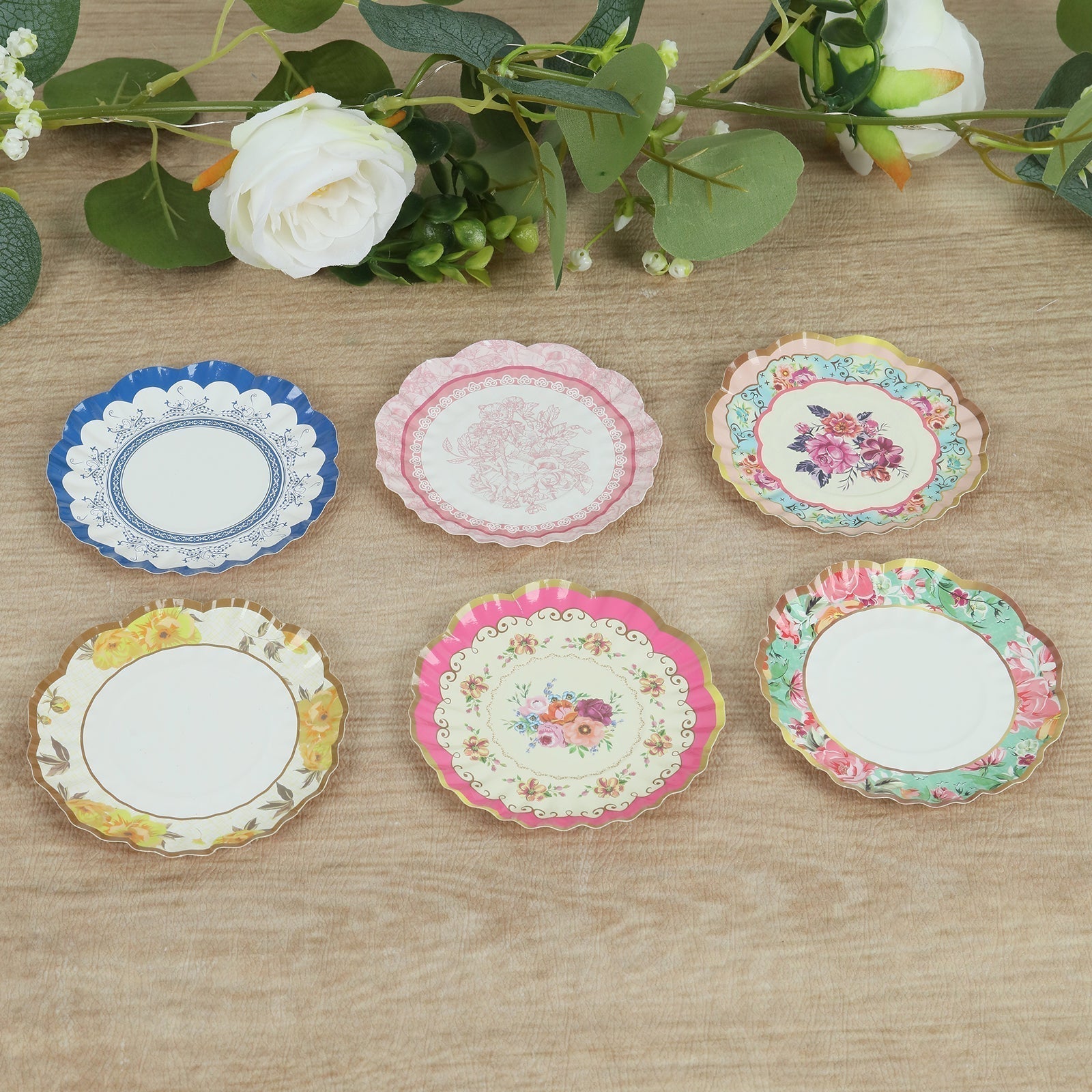 48 Pack Vintage Floral Mini Paper Plates - 3.5" Disposable Plates for Snacks, Dips - Bell Racket Store