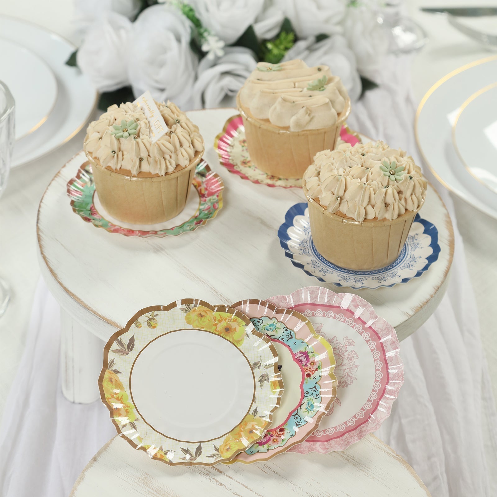 48 Pack Vintage Floral Mini Paper Plates - 3.5" Disposable Plates for Snacks, Dips - Bell Racket Store