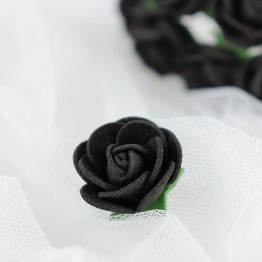 48 Roses 1" Black Real Touch Artificial DIY Foam Rose Flowers With Stem, Craft Rose Buds - Bell Racket Store
