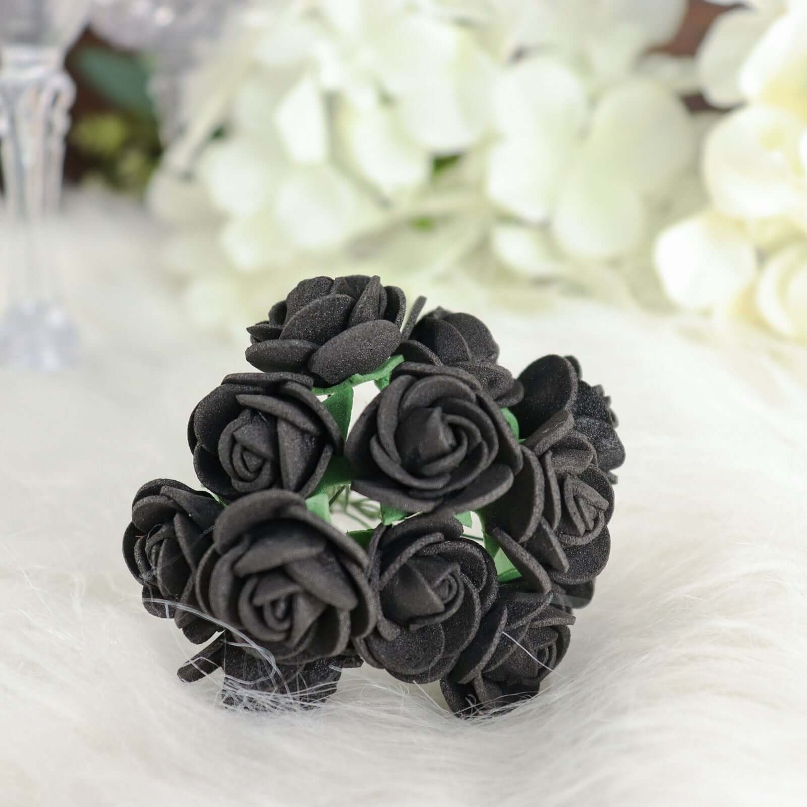 48 Roses 1" Black Real Touch Artificial DIY Foam Rose Flowers With Stem, Craft Rose Buds - Bell Racket Store