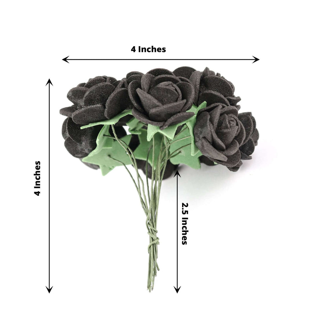 48 Roses 1" Black Real Touch Artificial DIY Foam Rose Flowers With Stem, Craft Rose Buds - Bell Racket Store