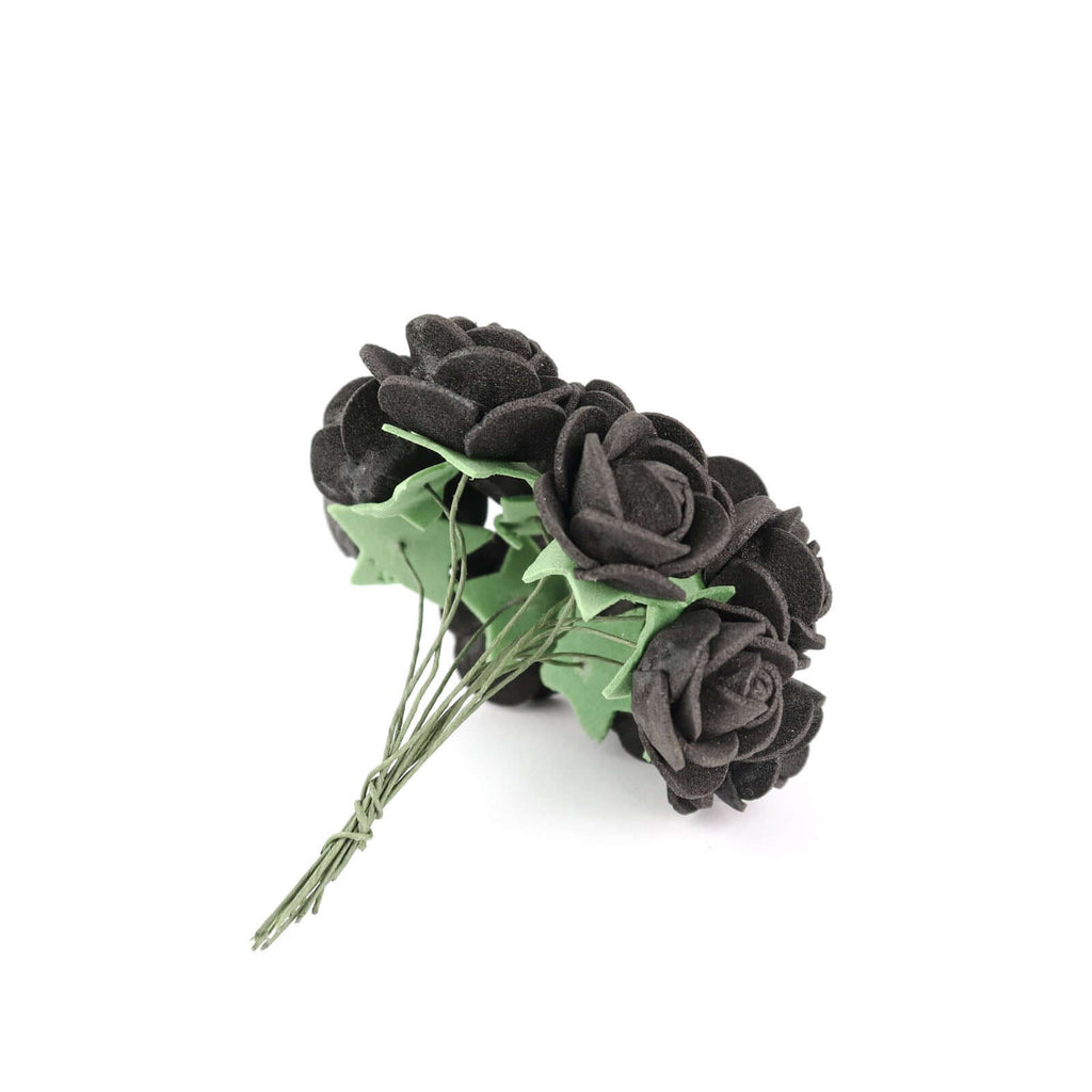 48 Roses 1" Black Real Touch Artificial DIY Foam Rose Flowers With Stem, Craft Rose Buds - Bell Racket Store