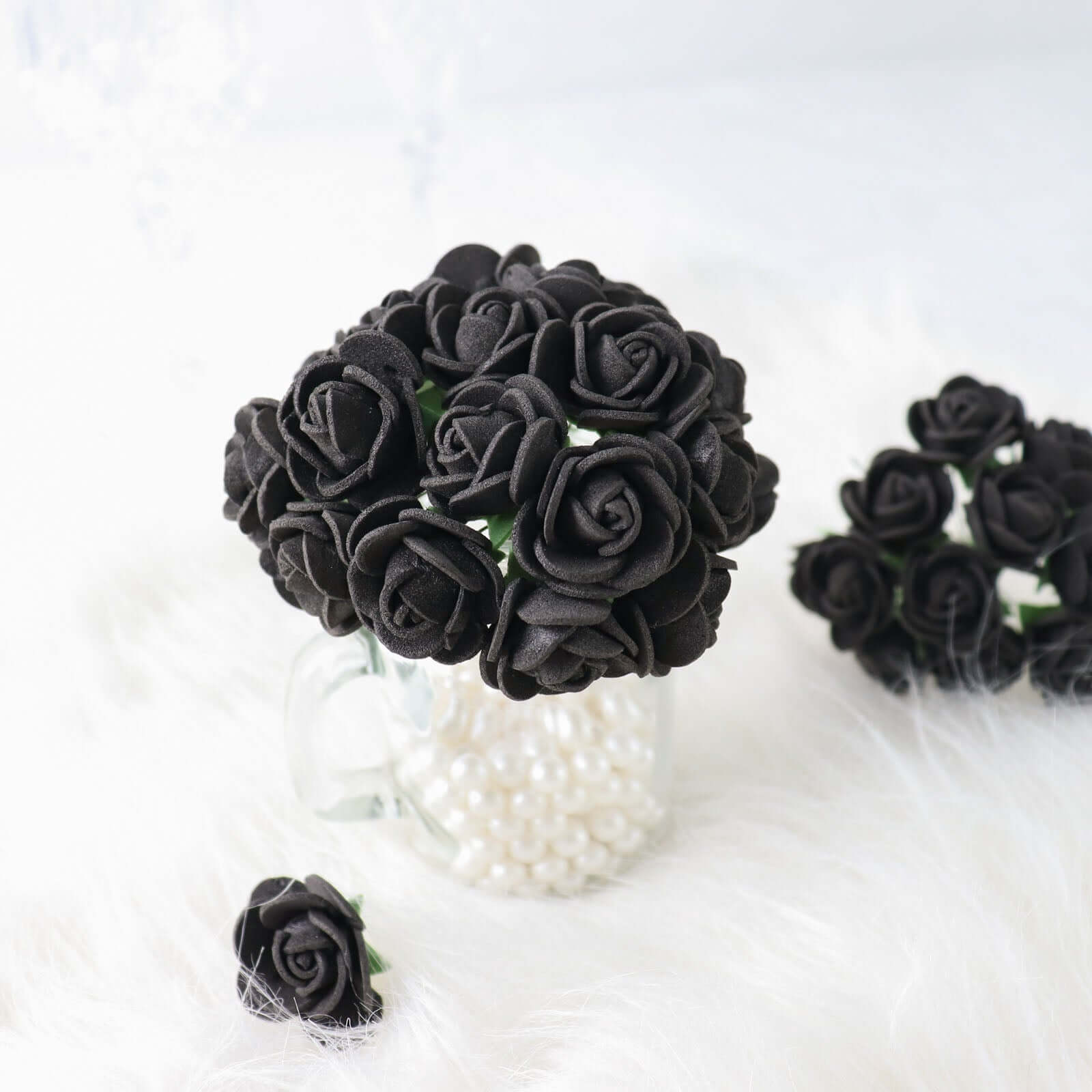 48 Roses 1" Black Real Touch Artificial DIY Foam Rose Flowers With Stem, Craft Rose Buds - Bell Racket Store